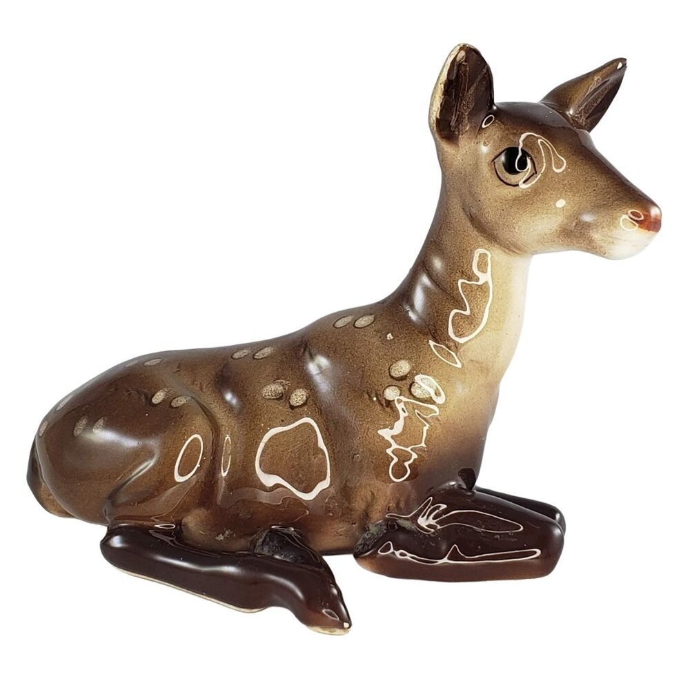 Vintage Deer Lying Down Figurine Spotted Fawn Doe Porcelain